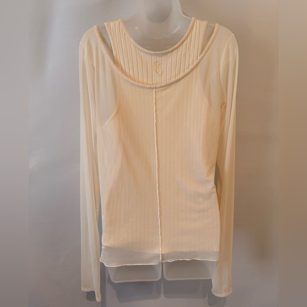 Free People Sheer Cream Long Sleeve Layered Top - Picture 2 of 4